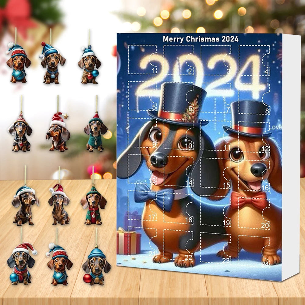 Kalendarz adwentowy "Jamnik" z bliska, prezentujący detale grafiki i wysoką jakość wykonania.