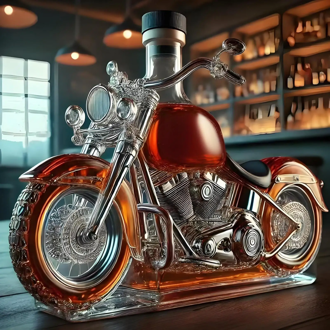 Karafka motocykl na whisky, szkło, dekoracja baru. Idealna na prezent dla mężczyzny.