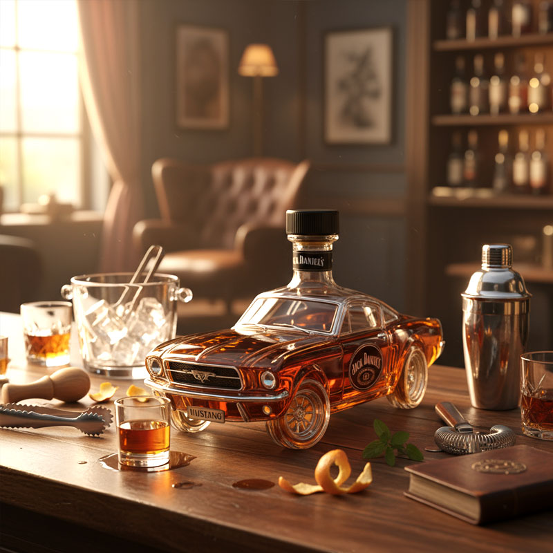 Elegancka karafka whisky, design klasycznego samochodu. Idealny prezent dla fana motoryzacji i konesera szlachetnych trunków.