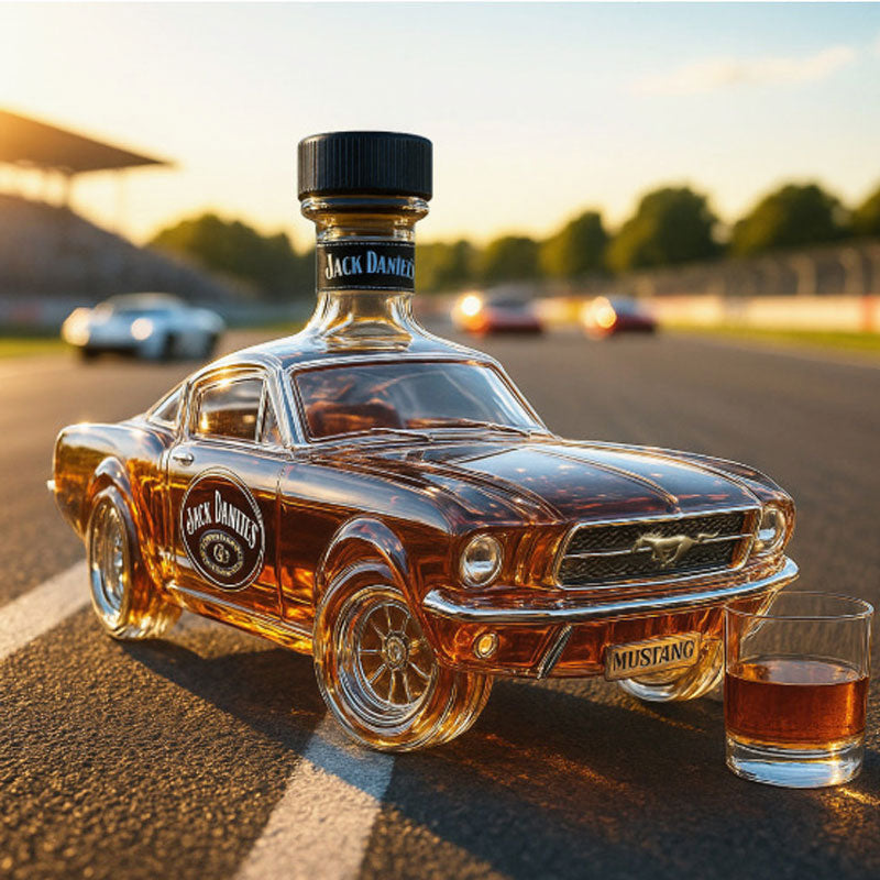 Karafka na alkohol: whisky. Detaliczny design klasycznego auta sportowego. Szklana, idealna dla koneserów i miłośników motoryzacji.