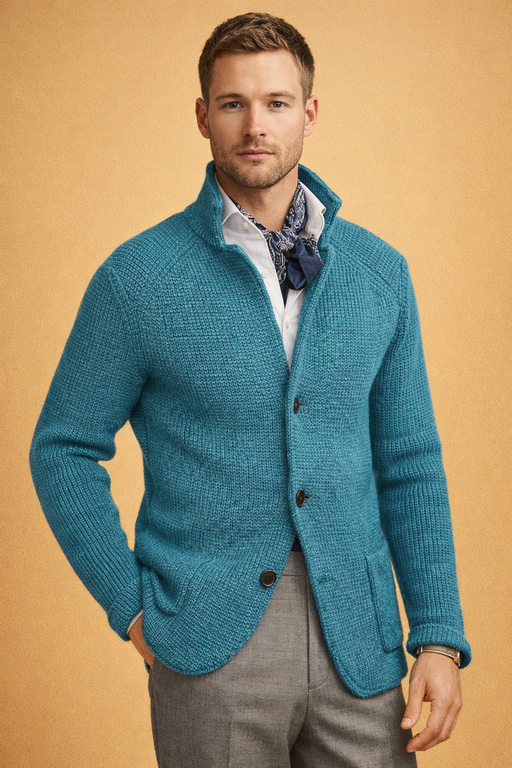 Ciepły sweter męski na guziki, kardigan. Must-have w modzie męskiej na jesień i zimę, rozpinany.