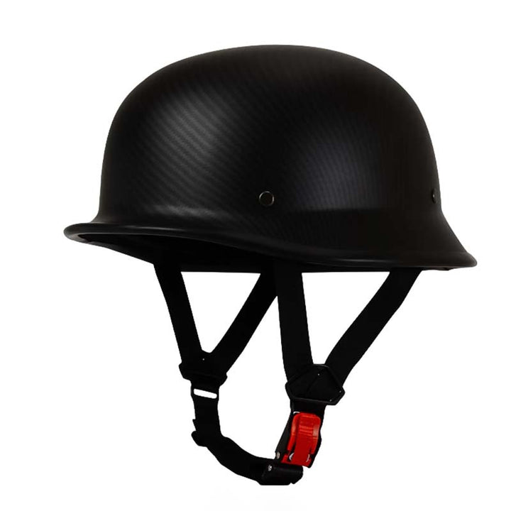 Kask motocyklowy otwarty z zapięciem quick release, oferujący bezpieczeństwo i wygodę jazdy.