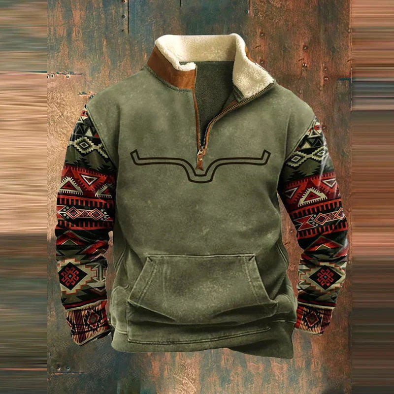 Męska bluza polarowa w kolorze khaki z wzorem w stylu western