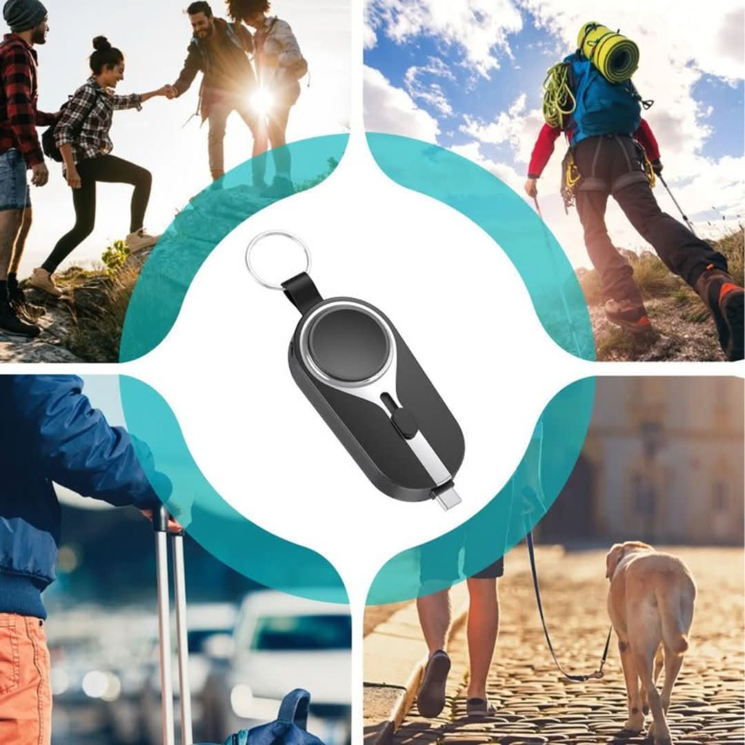 Mały, kieszonkowy powerbank Duo z podwójnym złączem. Kompaktowa przenośna ładowarka do smartfona, USB-C i iPhone.