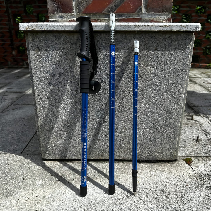 Para lekkich kijów trekkingowych unisex, regulowanych, amortyzujących wstrząsy. Idealne do nordic walking i górskich wędrówek.