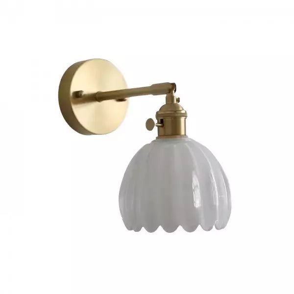 Kinkiet retro, lampa ścienna z kloszem tulipana. Szklano-metalowe oświetlenie vintage do wnętrz, salonu.