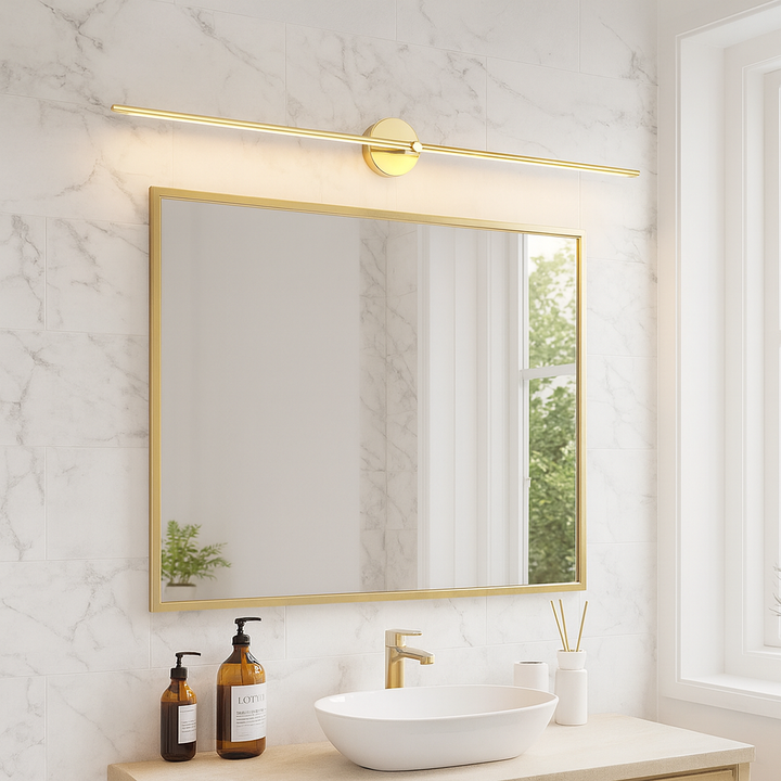Lampa ścienna LED do łazienki, minimalistyczny design, ciepłe światło. Stylowa dekoracja i oświetlenie.