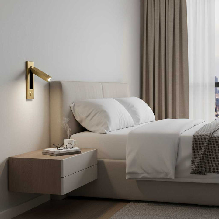 Lampka LED ścienna, minimalistyczna, do wnętrz o wysokim standardzie.