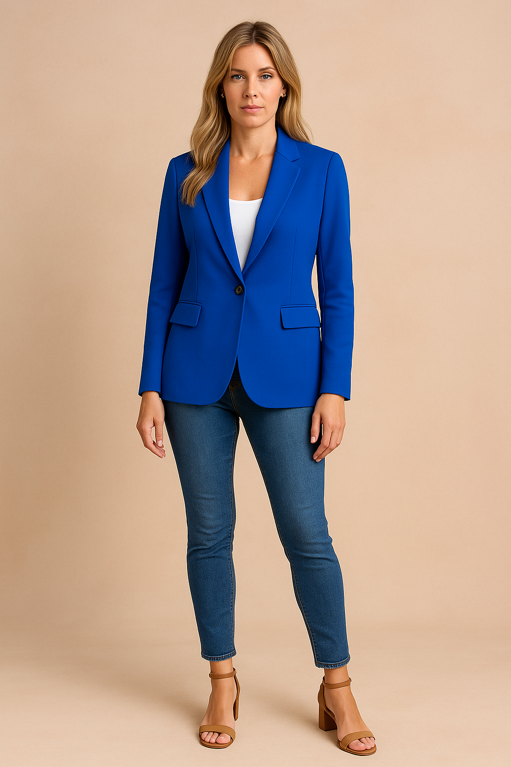 Stylowa damska marynarka klasyczna, idealna do biurowych i casualowych outfitów. Modny, elegancki żakiet.