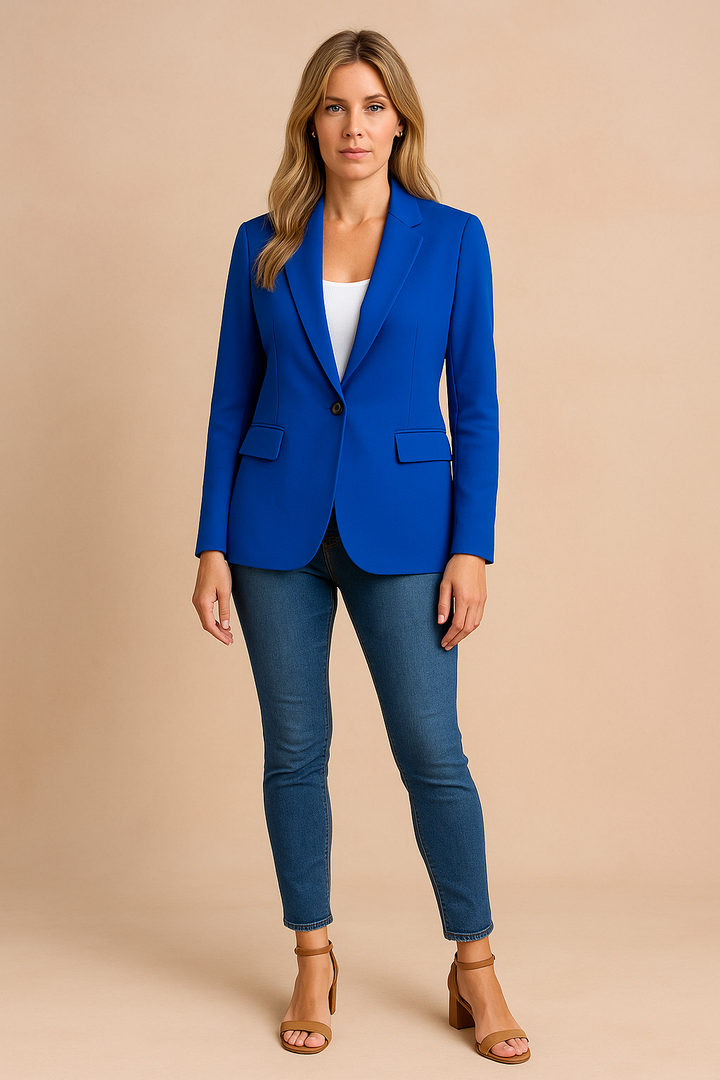 Stylowa damska marynarka klasyczna, idealna do biurowych i casualowych outfitów. Modny, elegancki żakiet.