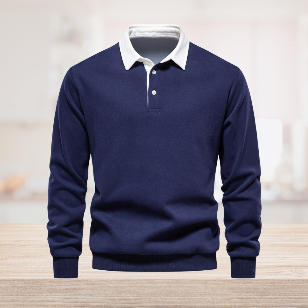 Klasyczna męska koszulka polo z długim rękawem, idealna na jesień i zimę, elegancki casual.