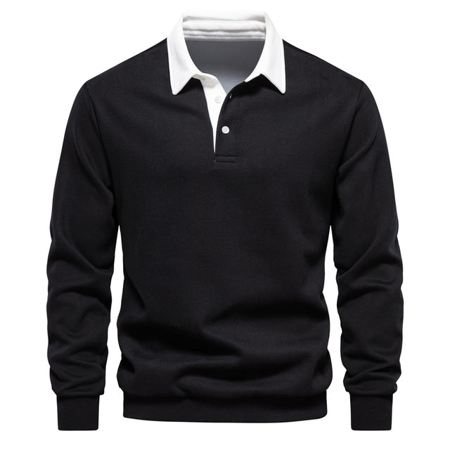 Modna męska koszulka polo longsleeve. Komfortowa odzież smart casual z długim rękawem.