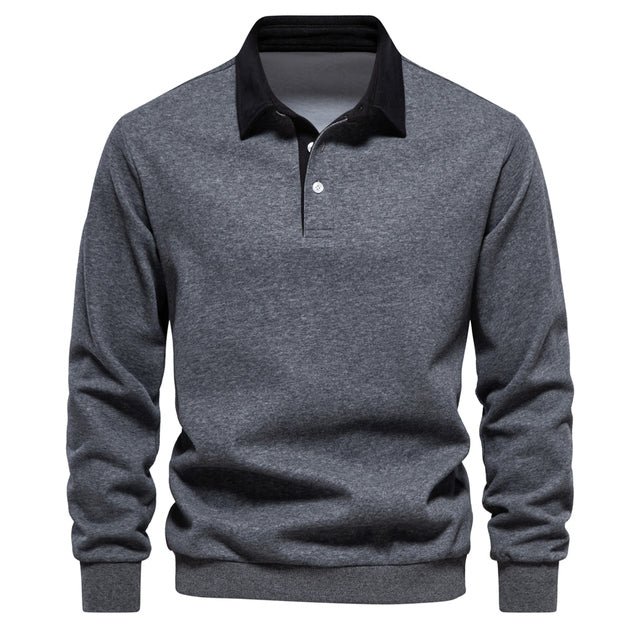 Elegancka męska koszulka polo z długim rękawem, komfortowa na zimę. Klasyczna odzież męska.