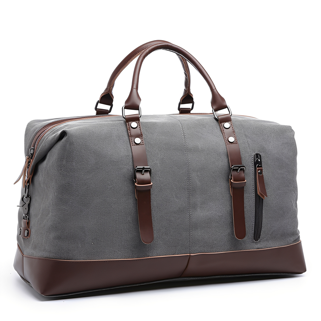 Elegancka męska torba podróżna w kolorze khaki, wytrzymała, idealna na podróże biznesowe lub weekend.