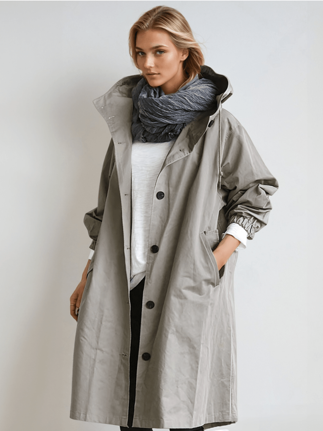 Klasyczny damski trencz z paskiem, idealny płaszcz na wiosnę i jesień. Eleganckie okrycie wierzchnie.