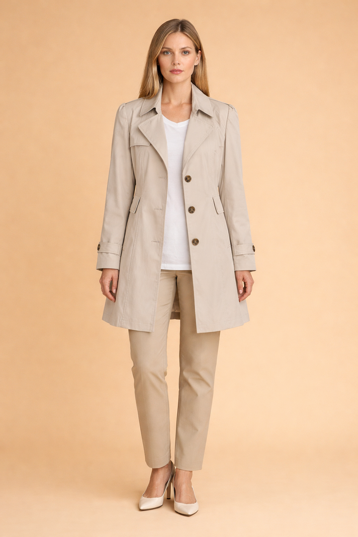 Elegancki czarny trencz damski, ponadczasowy styl, idealny do stylizacji casual i formalnych. Moda damska.