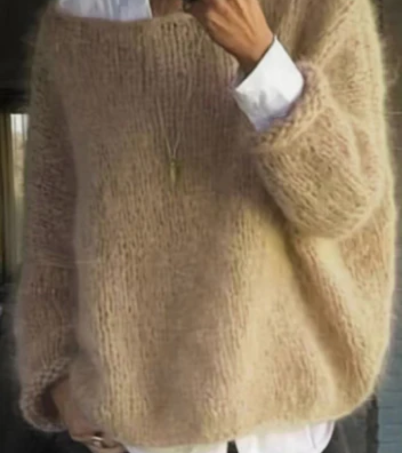 Damski puszysty sweter oversize w jesiennym kolorze, miękka dzianina
