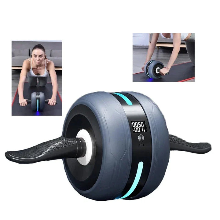 Sprzęt fitness: koło Ab Wheel z licznikiem do domowego treningu brzucha. Wzmacnia mięśnie, poprawia kondycję.