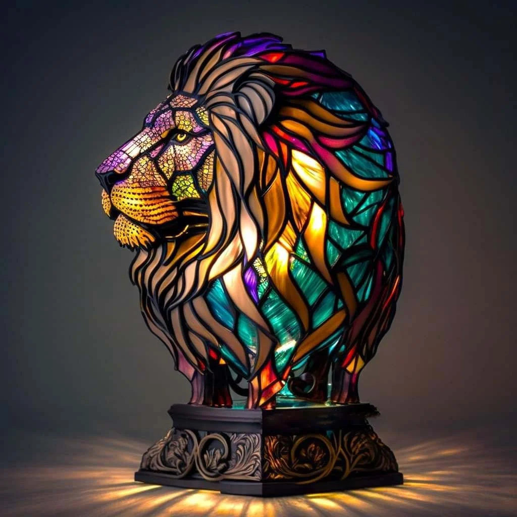 Lampa sypialniana z witrażem zwierzęcym, LED. Dekoracyjna i energooszczędna.