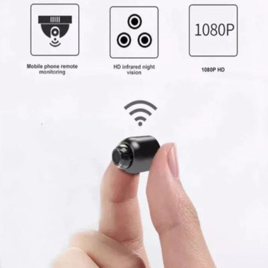 Mini kamera bezpieczeństwa, bezprzewodowa, z detekcją ruchu i WiFi, do nadzoru wnętrz.