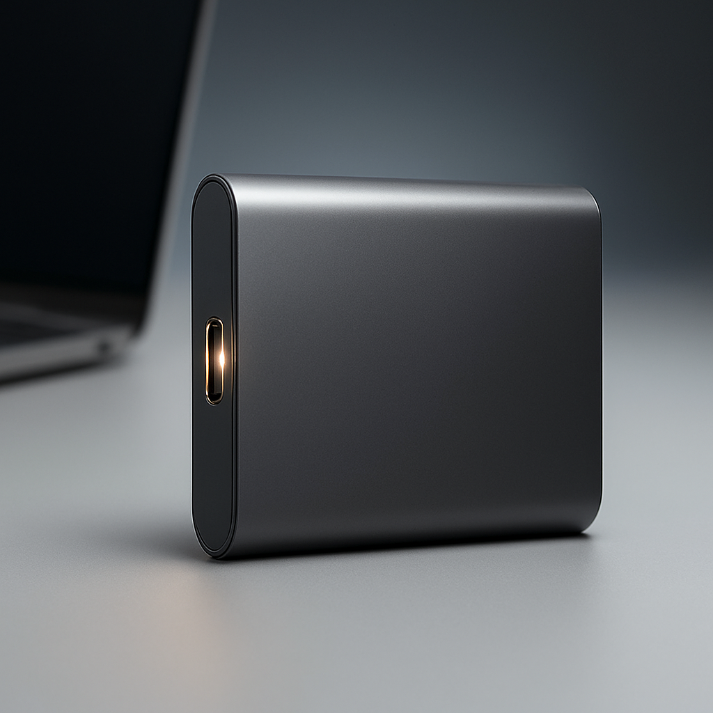 Kompaktowy dysk SSD zewnętrzny 2 TB USB-C. Idealny do przenośnego przechowywania danych i szybkiego backupu.