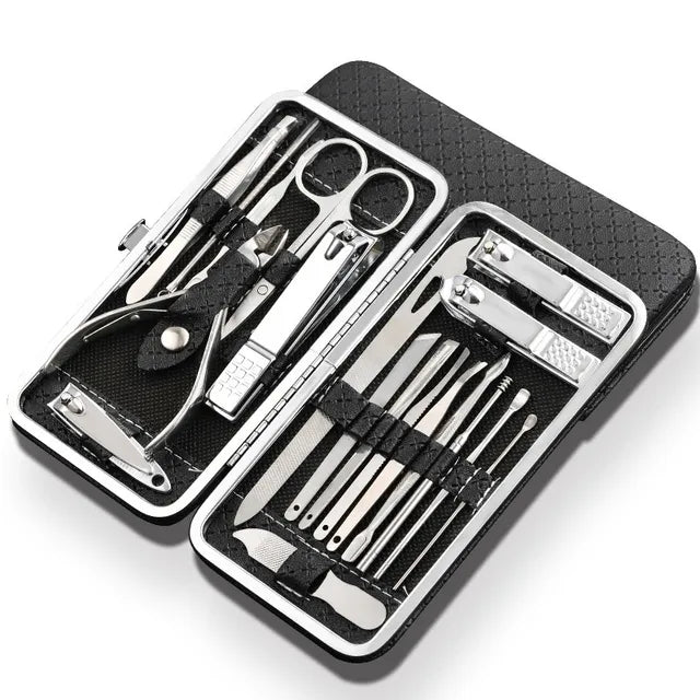 Zestaw narzędzi do manicure i pedicure uniseks, 19 elementów ze stali nierdzewnej, do pielęgnacji paznokci w domu i podróży.