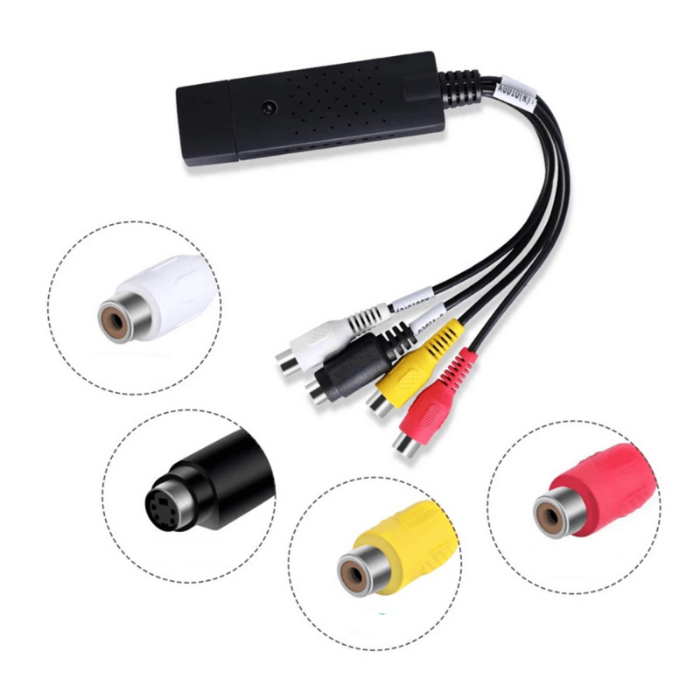Adapter USB do digitalizacji wideo VHS, RCA, S-Video, kabel, zgrywanie starych nagrań na komputer.