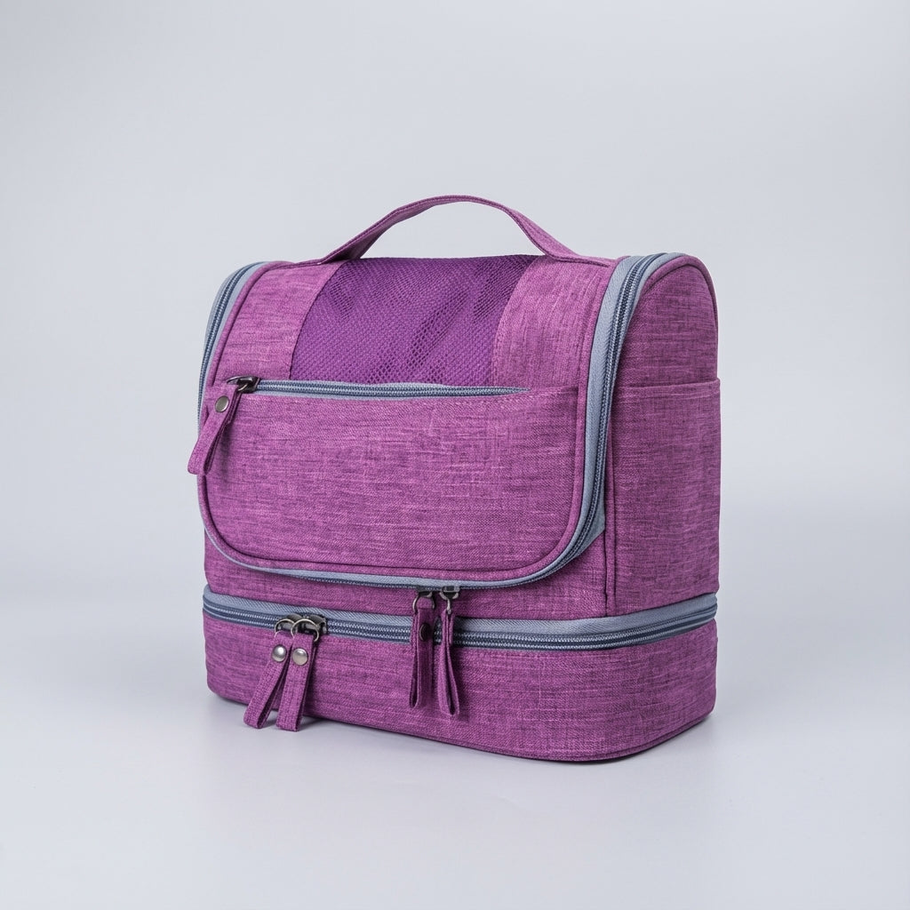 Elegancka kosmetyczka podróżna VoyageLuxe. Dwukomorowy organizer na higienę i makijaż. Idealna na wyjazdy.