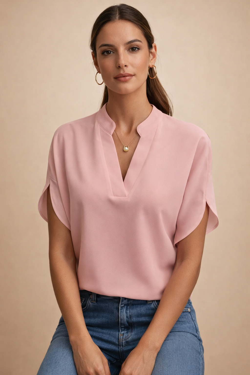Modna bluzka damska vintage z asymetrycznym drapowaniem. Stylowy top idealny do casualowych i eleganckich stylizacji.