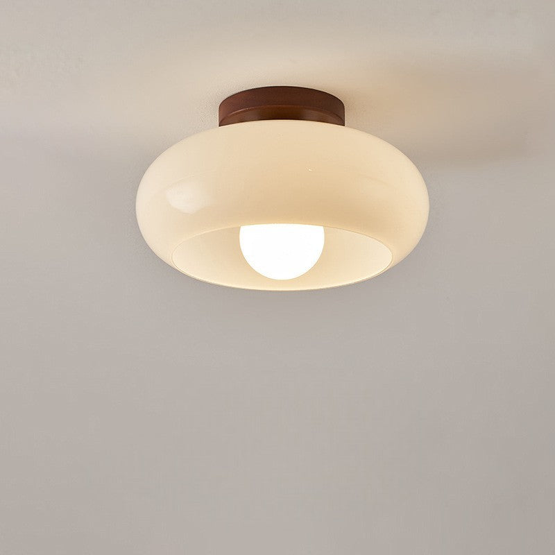 Kremowa lampa sufitowa LED Bauhaus ze szklanym kloszem, nowoczesne oświetlenie do salonu i sypialni.