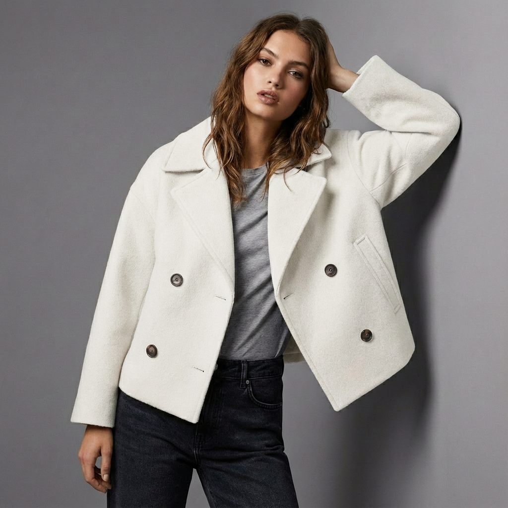 Prezentacja białej krótkiej kurtki przejściowej damskiej
