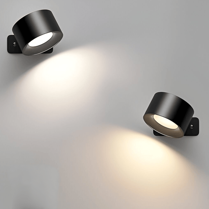 Praktyczna lampa LED ścienna 360° z pilotem, ładowana, do montażu bez kabli.