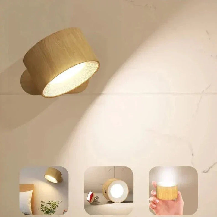 Minimalistyczna lampa ścienna bezprzewodowa LED, z regulacją jasności i obracalnym światłem 360°.