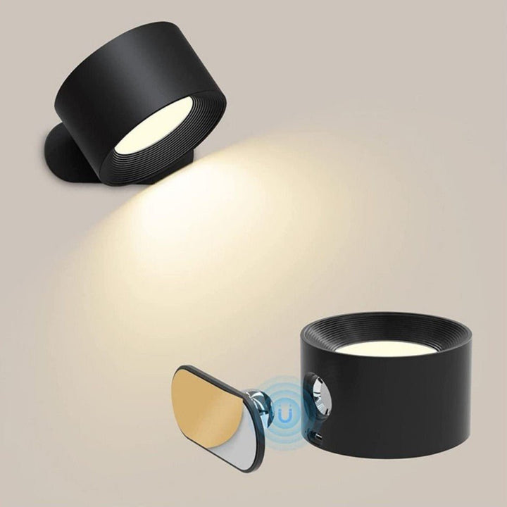 Bezprzewodowa lampa LED z ruchomą głowicą 360°, zasilana baterią, idealna do salonu i sypialni.