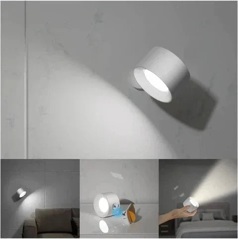 Designerska bezprzewodowa lampa ścienna LED do salonu, z obrotową głowicą i funkcją ściemniania.