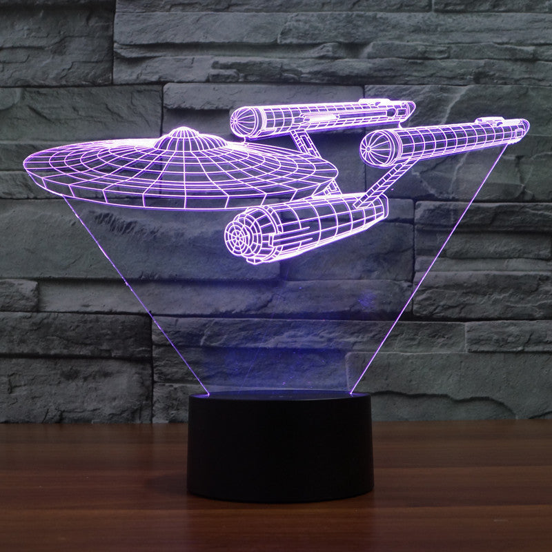 Kosmiczny gadżet: Lampa LED 3D statek kosmiczny z efektem iluzji, wielokolorowa. Nastrojowe światło do sypialni.