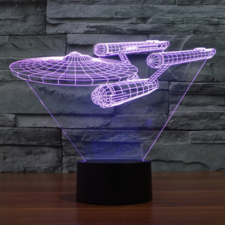 Kosmiczny gadżet: Lampa LED 3D statek kosmiczny z efektem iluzji, wielokolorowa. Nastrojowe światło do sypialni.