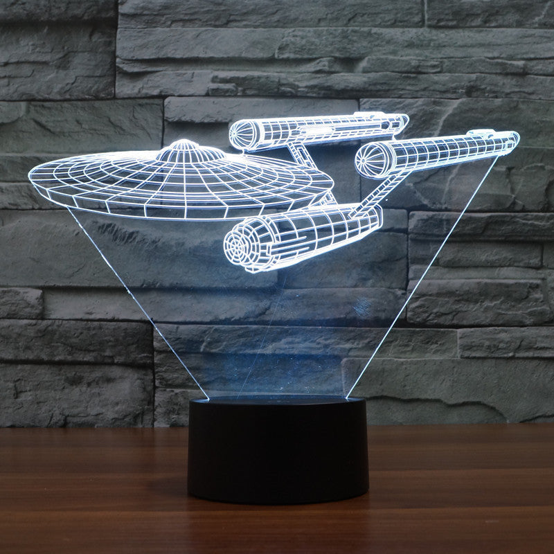 Nastrojowa lampa LED 3D statek kosmiczny, idealna do sypialni. Wielokolorowe światło tworzy relaksującą atmosferę.