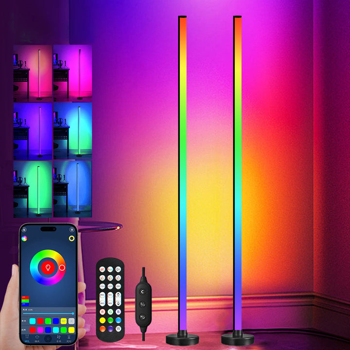 Lampa podłogowa LED RGB, nowoczesny design. Sterowanie aplikacją, idealna do salonu i sypialni, inteligentne oświetlenie.