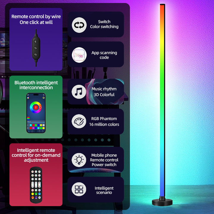 Inteligentna lampa podłogowa LED RGB, nastrojowe oświetlenie do sypialni. Sterowanie smartfonem, nowoczesne światło.
