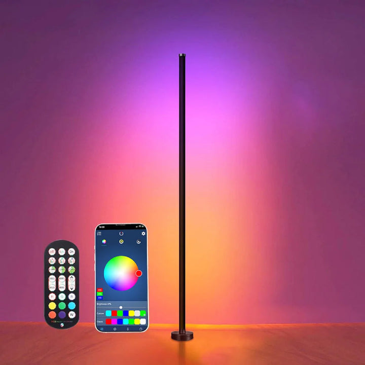 Nowoczesna lampa podłogowa LED RGB. Sterowanie przez aplikację, sync z muzyką. Oświetlenie do inteligentnego domu.