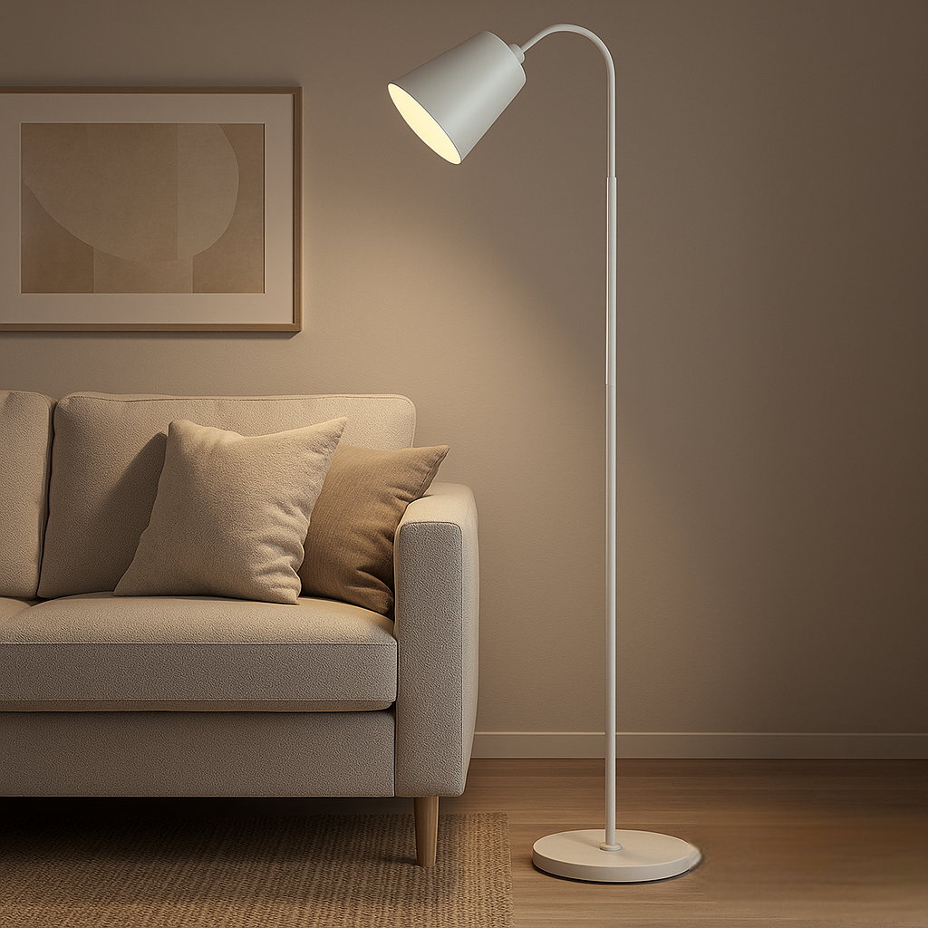 Nowoczesna czarna lampa podłogowa z elastycznym ramieniem idealna do czytania
