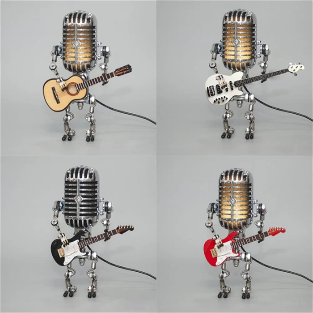 Oryginalna lampa stołowa LED, robot-gitarzysta. Stylowa dekoracja do sypialni, salonu lub biura.