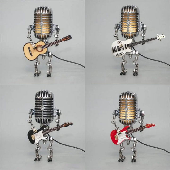 Oryginalna lampa stołowa LED, robot-gitarzysta. Stylowa dekoracja do sypialni, salonu lub biura.