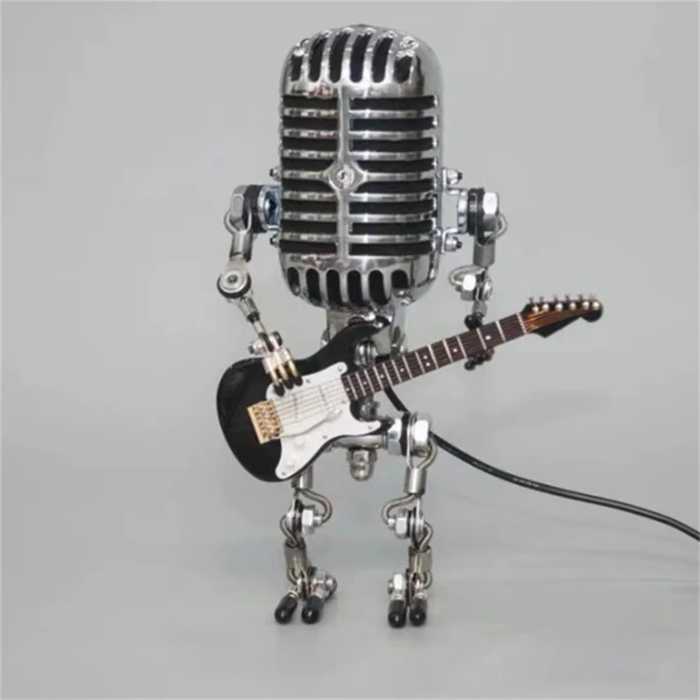 Szczegółowa lampa stołowa Robot z gitarą, designerska, nowoczesne oświetlenie LED.