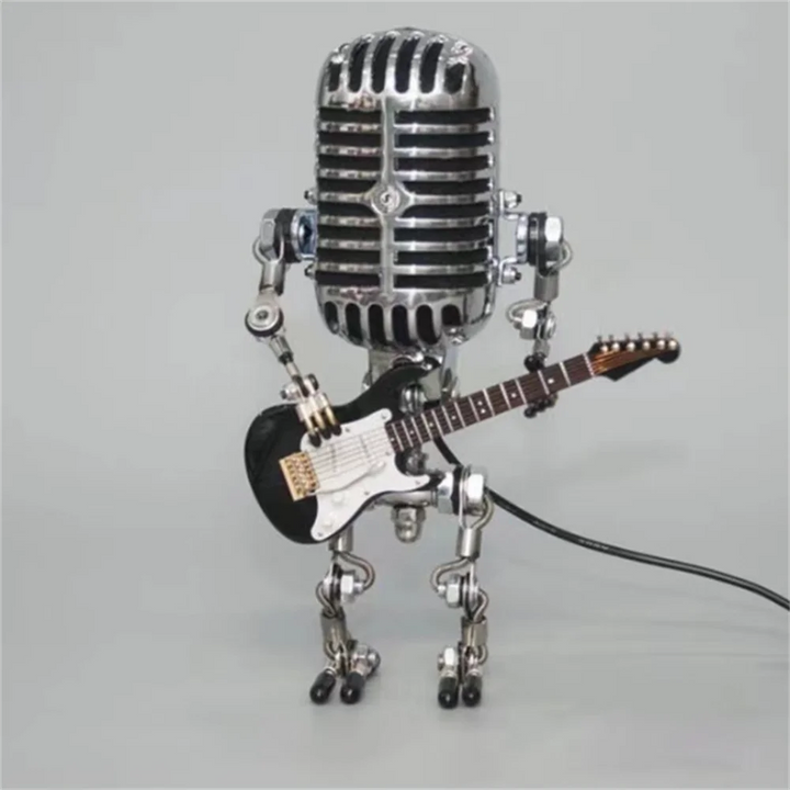 Szczegółowa lampa stołowa Robot z gitarą, designerska, nowoczesne oświetlenie LED.