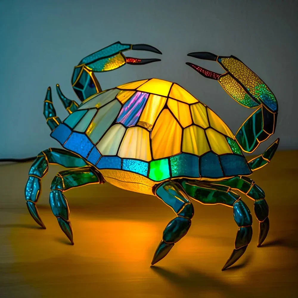 Lampa stołowa z witrażem zwierzęcym, szklana, ożywia wnętrze. Piękna dekoracja i oświetlenie.