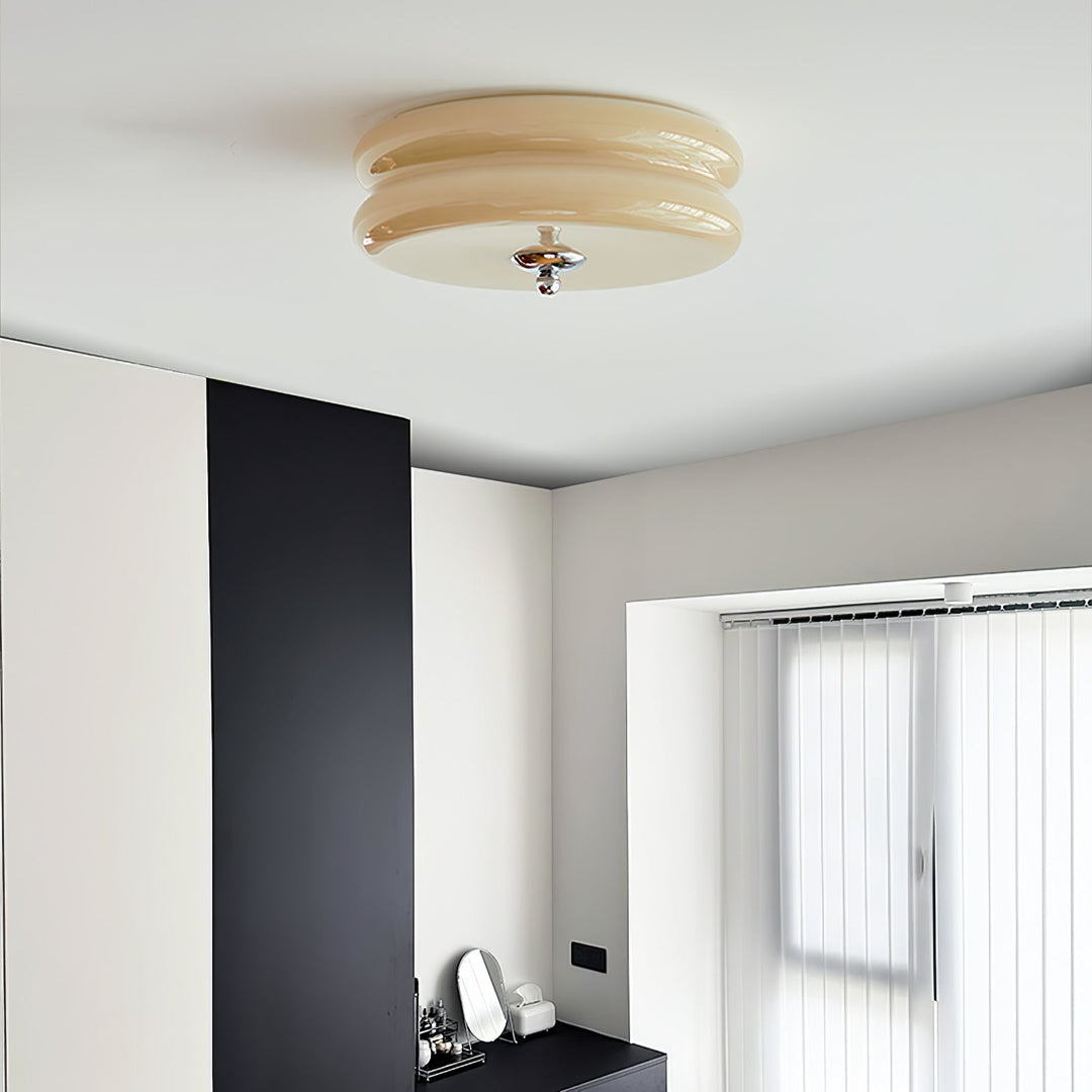 Retro lampa sufitowa LED, chromowana, do jadalni. Eleganckie oświetlenie vintage.