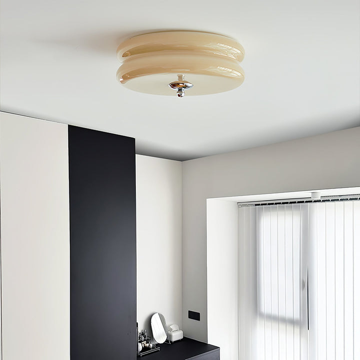 Retro lampa sufitowa LED, chromowana, do jadalni. Eleganckie oświetlenie vintage.