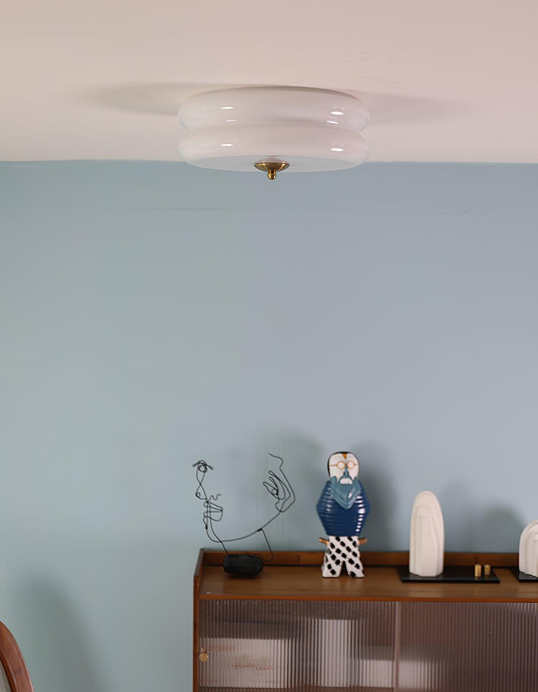 Retro lampa sufitowa LED, chromowana, do salonu. Oświetlenie Art Déco z ciepłym światłem.